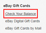eBay Check Balance button for gift cards