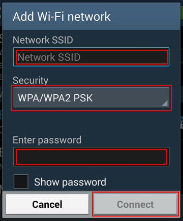 How to enter the credentials for a new wireless network on your mobile device