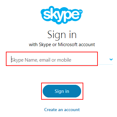 Entering your Skype log-in ID