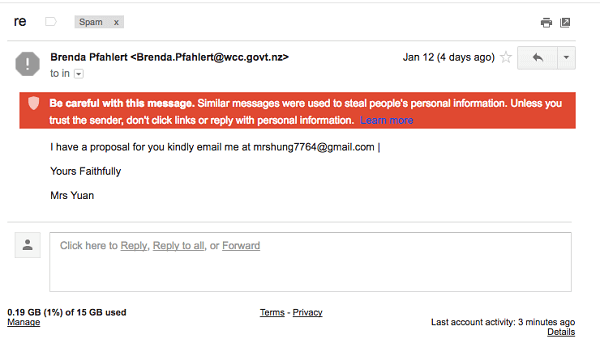 Gmail spam warning