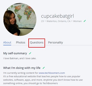 Access your questions by clicking the Questions tab on your profile