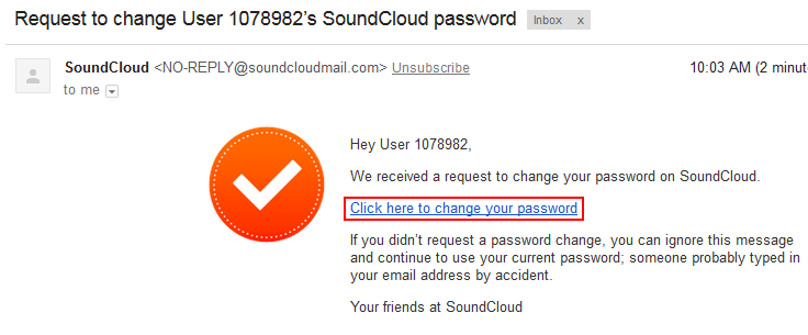 Link to change your SoundCloud password