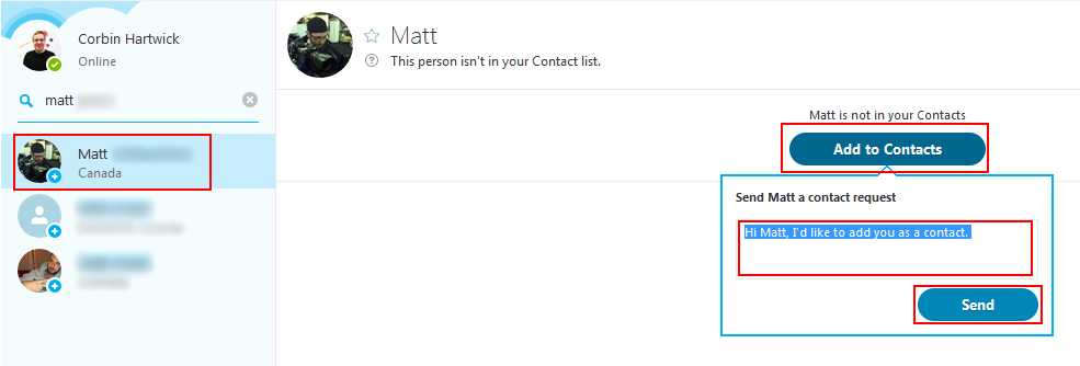 How to request adding a Skype user as a contact