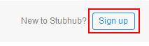 Button to sign up for StubHub