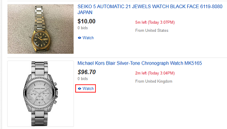 Click Watch to add to eBay Watch List