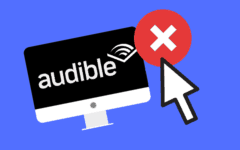 Audible logo on monitor with cancel "X"