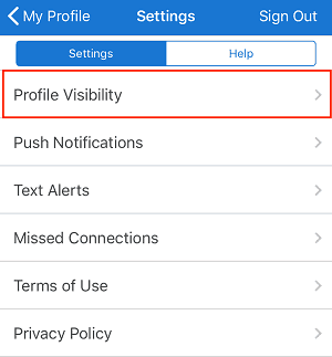iOS profile visibility setting