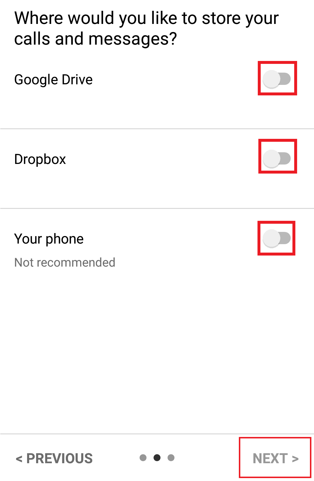 Select where you wish to store your backup