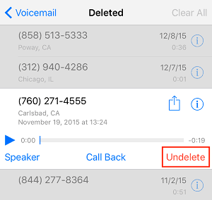 Recover the selected voicemail