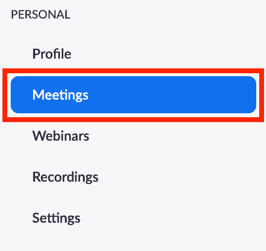 Meetings link in navigation panel