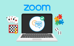 Zoom screen with cards, board games, and dice