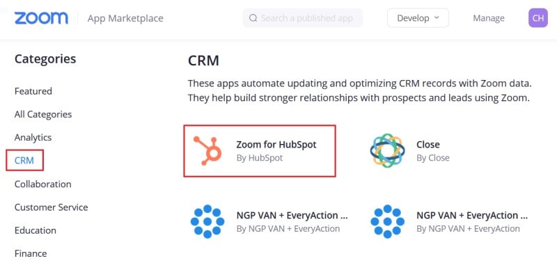 An easy way to find the Zoom for HubSpot add-on