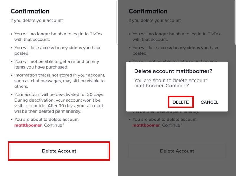 Confirm and finalize TikTok account deletion