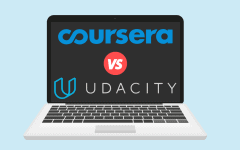 Laptop displaying ‘Udacity vs. Coursera’