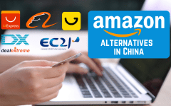 Amazon alternatives logos with person working on a laptop